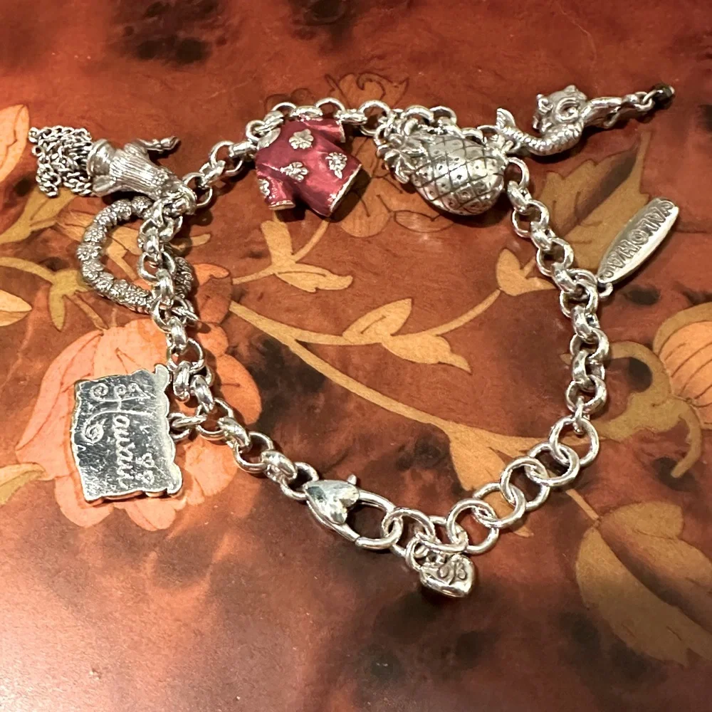 Brighton HAWAII State Charm Bracelet 7 Charms: Lei Surfboard Very Gently Loved